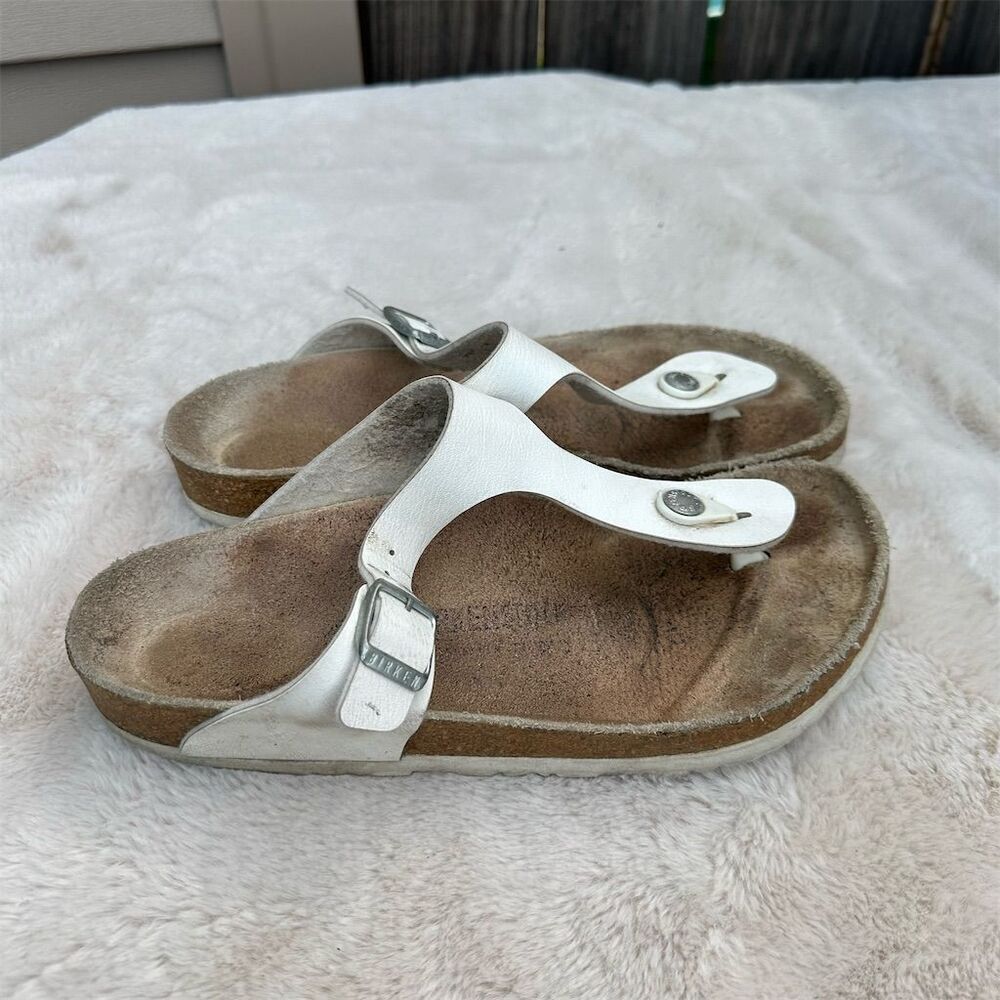 Birkenstock Gizeh Women's Thong Sandals White Leather Size 39 US 8-8.5